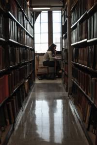 Louise studying at Ellis Library. While she was nervous to begin classes at MU, she says she's come to appreciate the university and its vastly different student culture. 